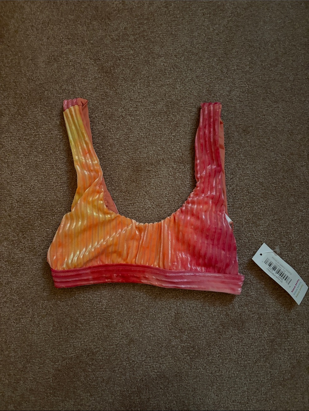 Ribbed Velvet Bikini Top in Sunset Tie-Dye